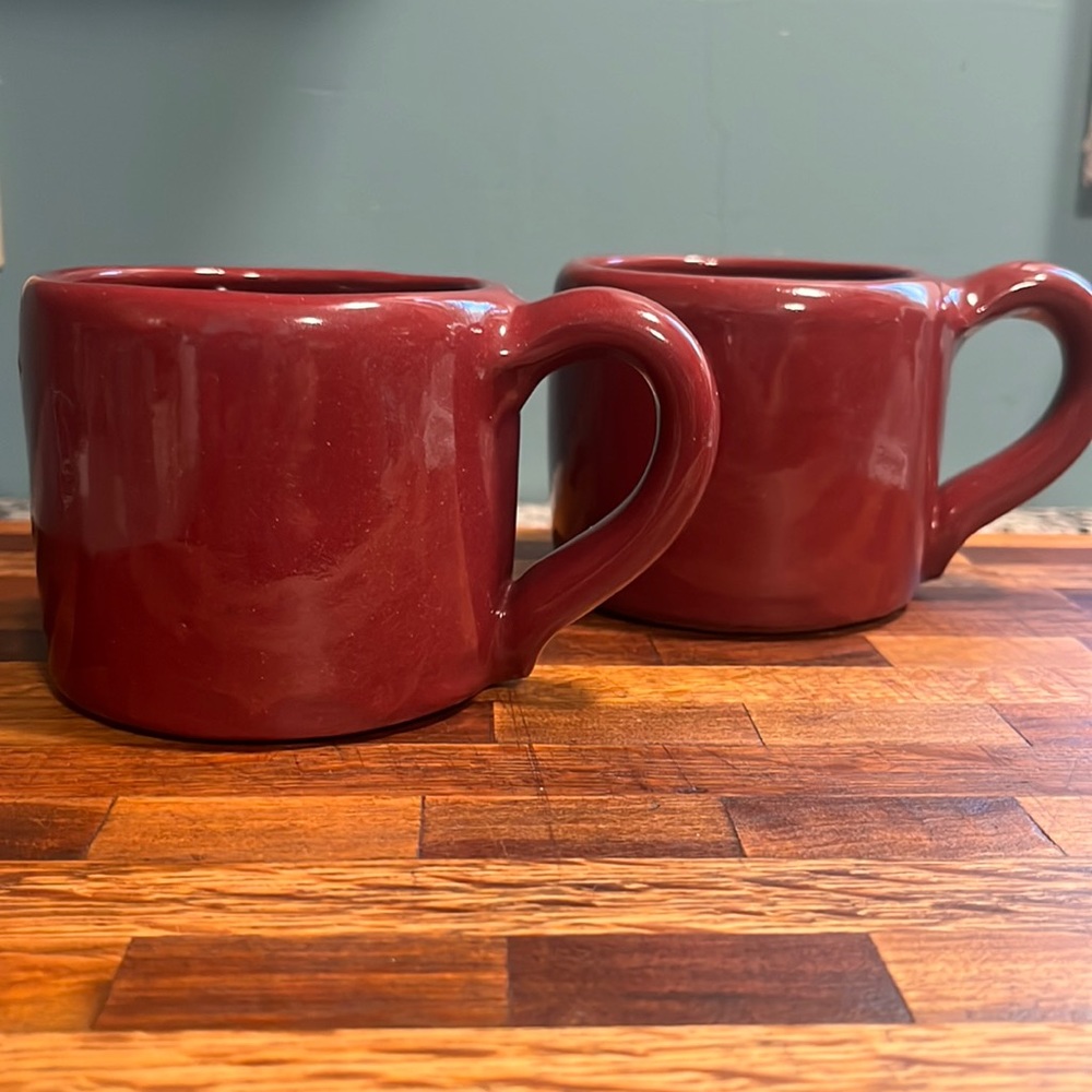 Vintage - set of 2 Bybee Pottery Cups 10 oz Burgundy